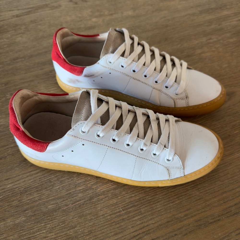 IRO Prissy Leather Sneakers-Red Suede Trim-Low Top Lace Up Rubber Sole-Size 38